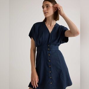 Quince Tencel Button Front Mini Dress Midnight Blue L Sustainable Minimalist